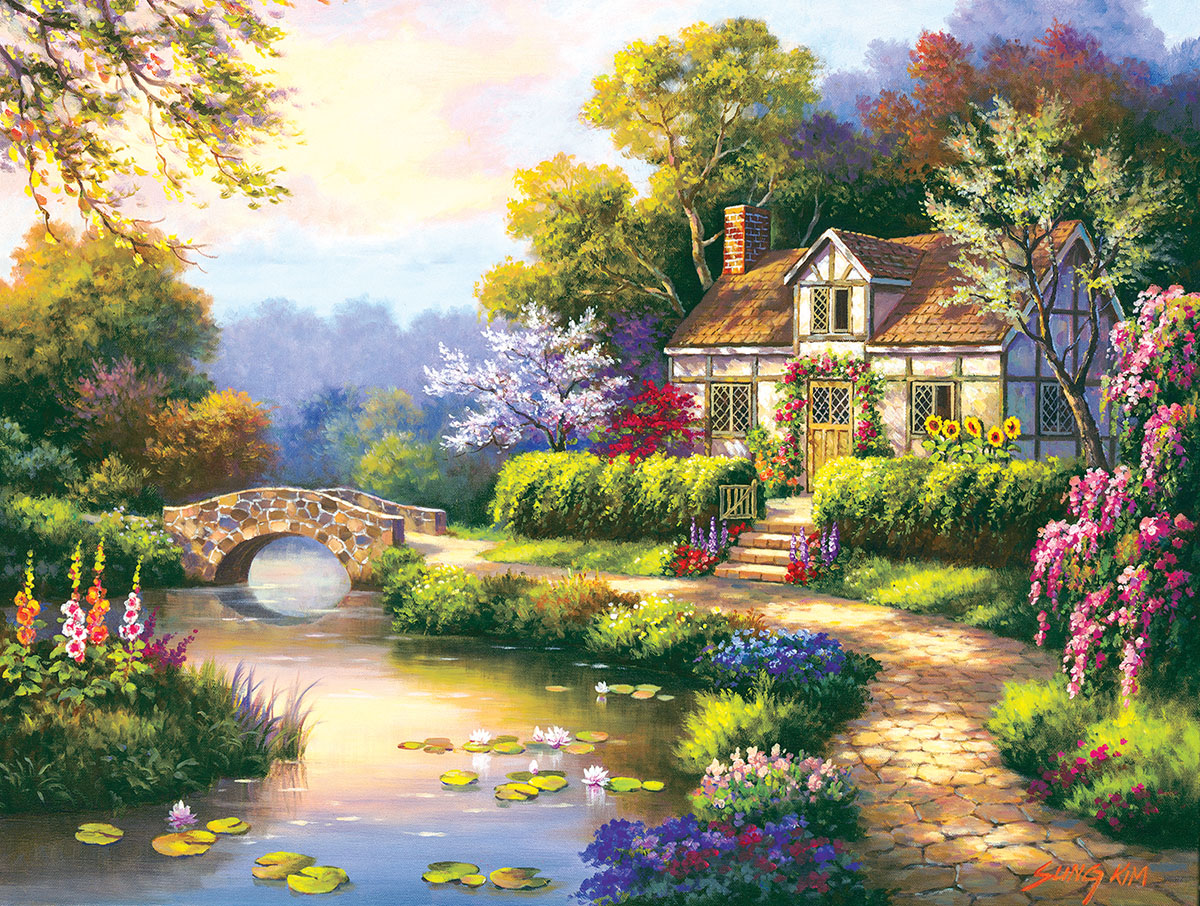 Swan Cottage II Flower & Garden Jigsaw Puzzle