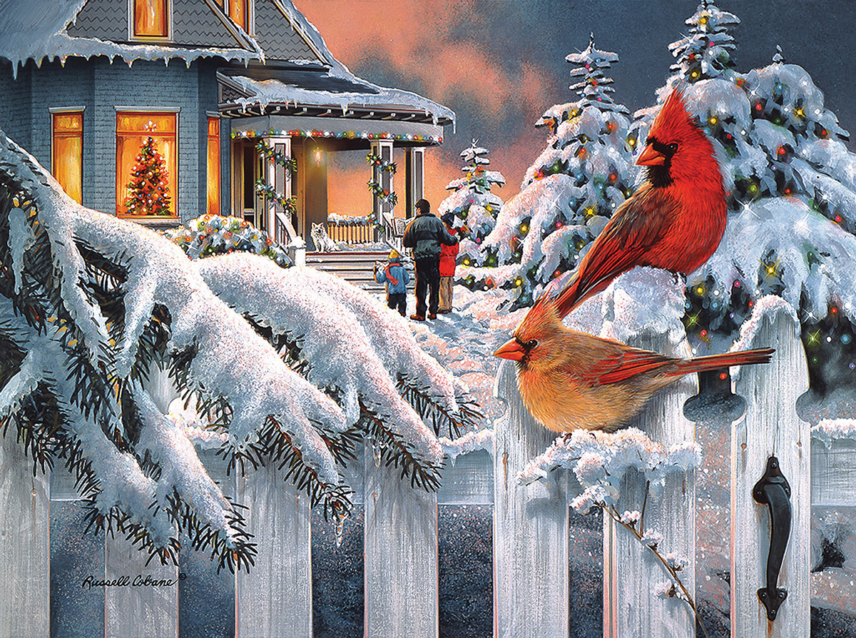 Cardinals At Home for Christmas Birds Jigsaw Puzzle