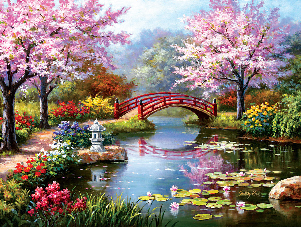 Japanese Garden in Bloom - 1000 Piece Jigsaw Puzzle by