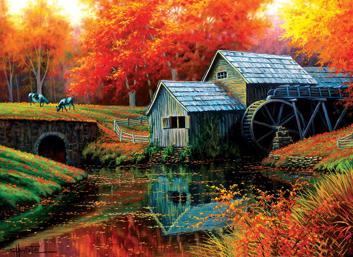 Old Mill in October Countryside Jigsaw Puzzle
