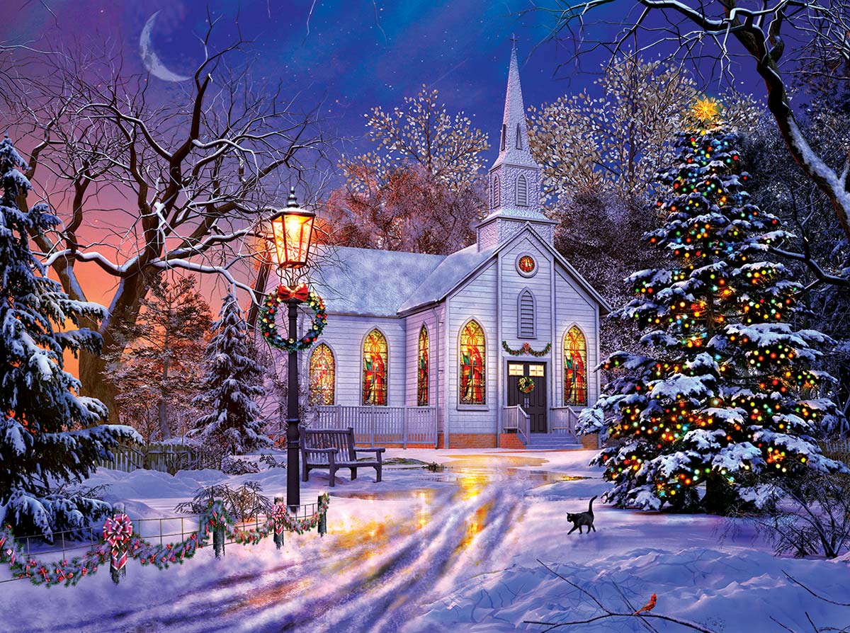 The Old Christmas Church Religious Jigsaw Puzzle