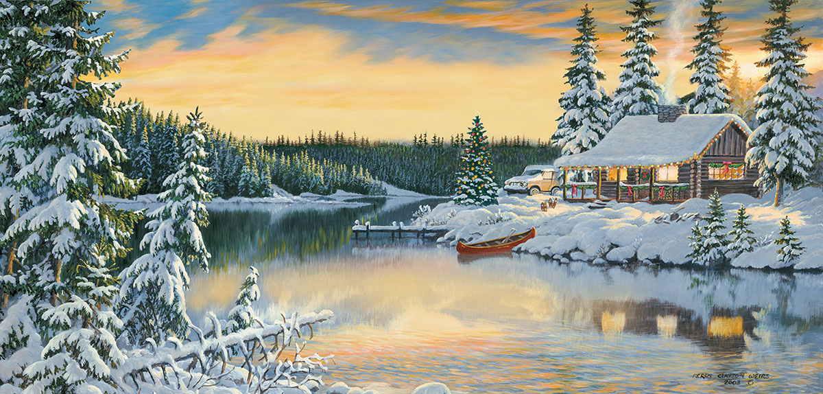 Cabin on the River Christmas Jigsaw Puzzle