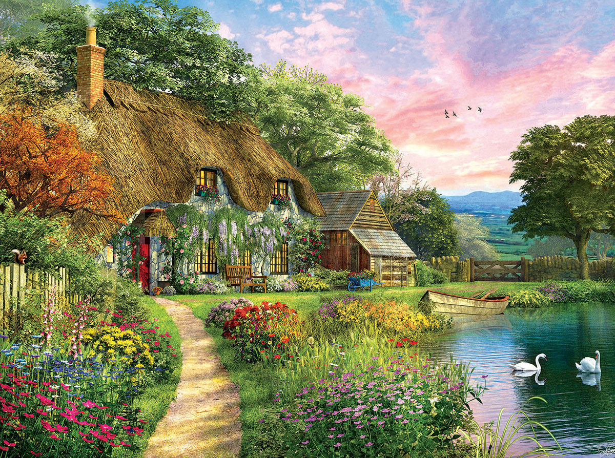 Sunset Country Cottage Landscape Jigsaw Puzzle