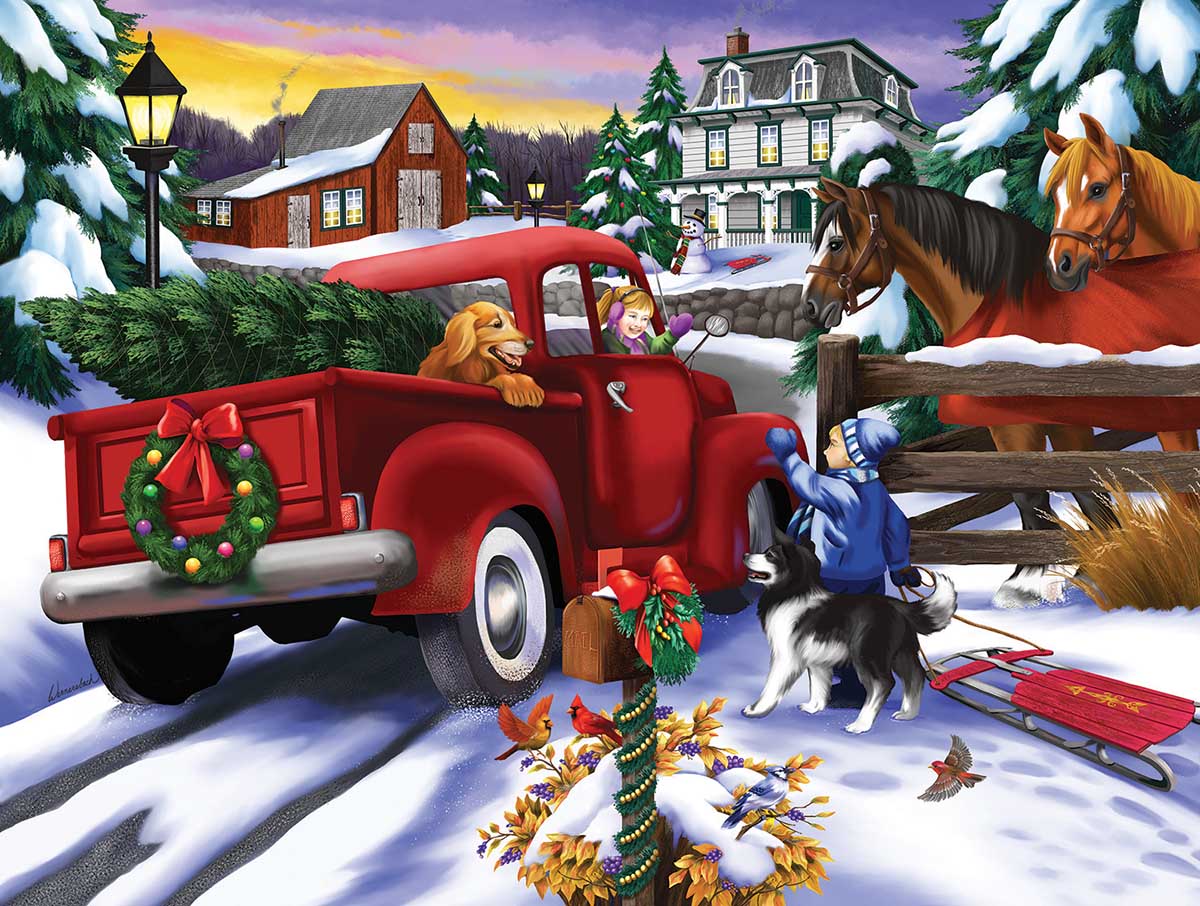 Bringing Home the Tree Christmas Jigsaw Puzzle
