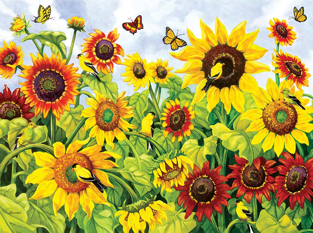 Sunflowers and Goldfinches Flower & Garden Jigsaw Puzzle