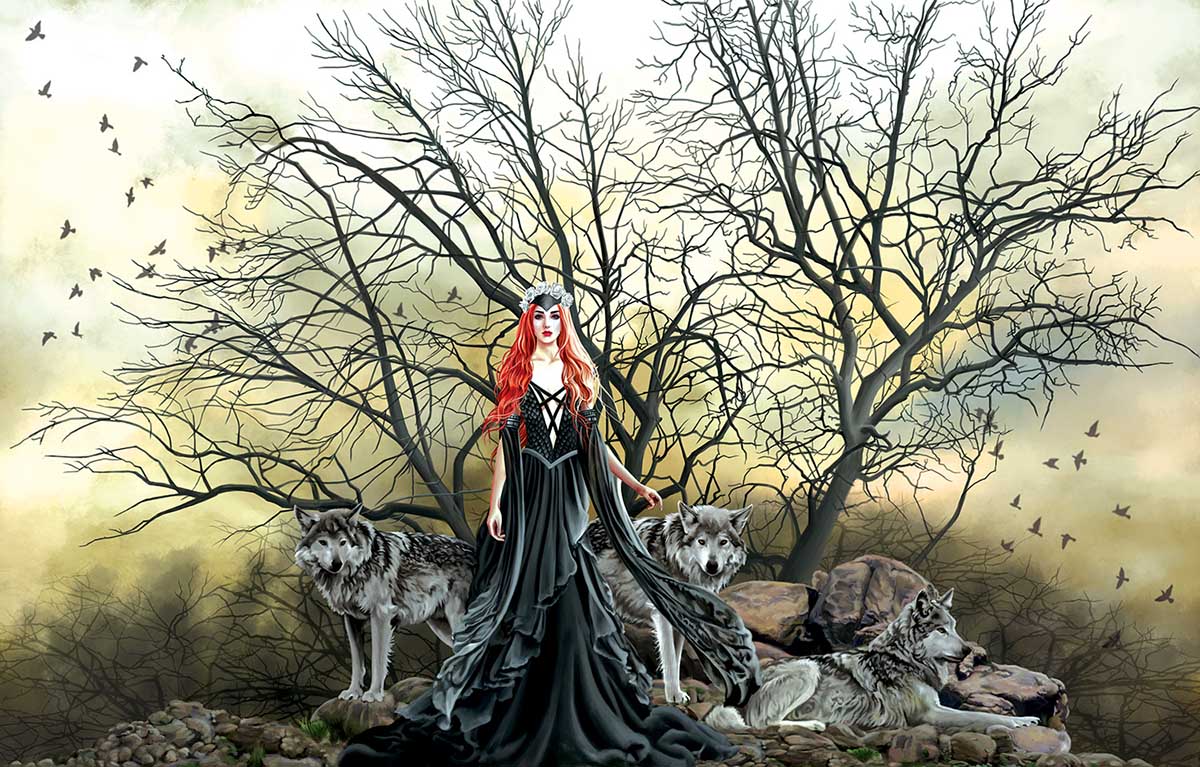 Red Haired Witch Gothic Art Jigsaw Puzzle
