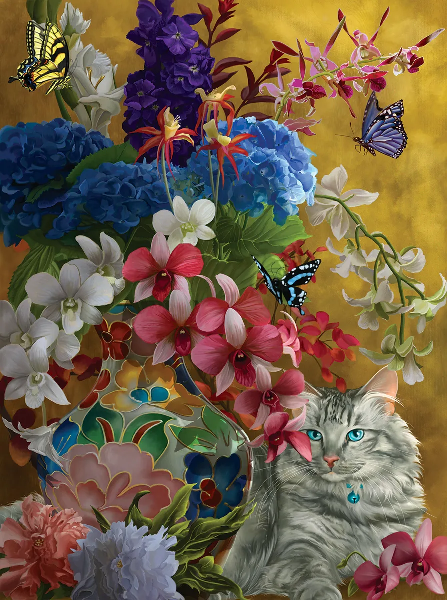 Gilded Cats And Flowers Cats