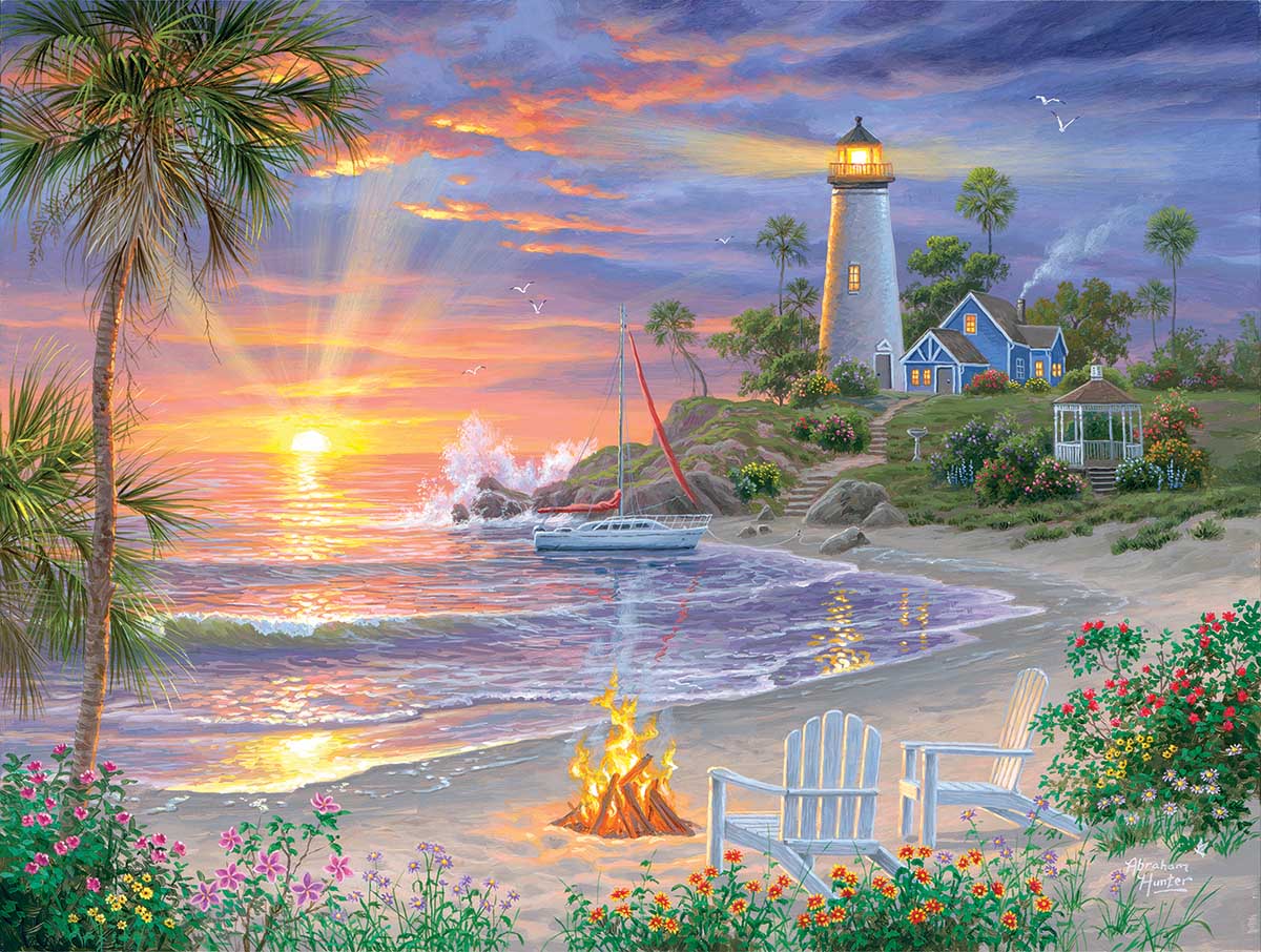 Honeymoon Sunset Lighthouse Jigsaw Puzzle