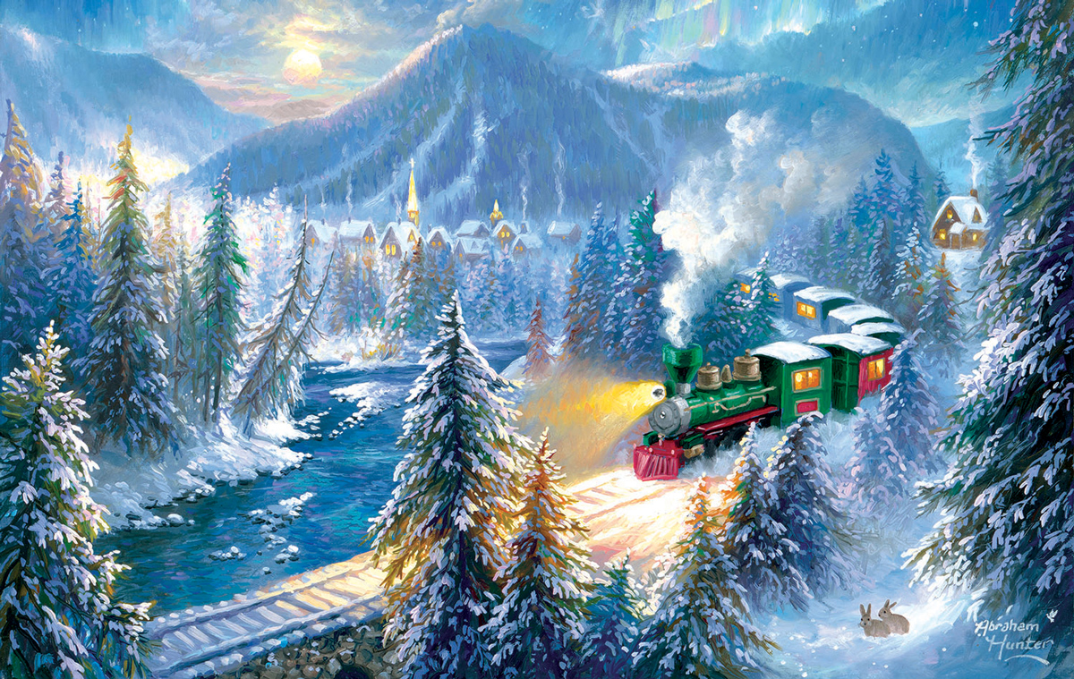 Mountain Christmas Train Train Jigsaw Puzzle