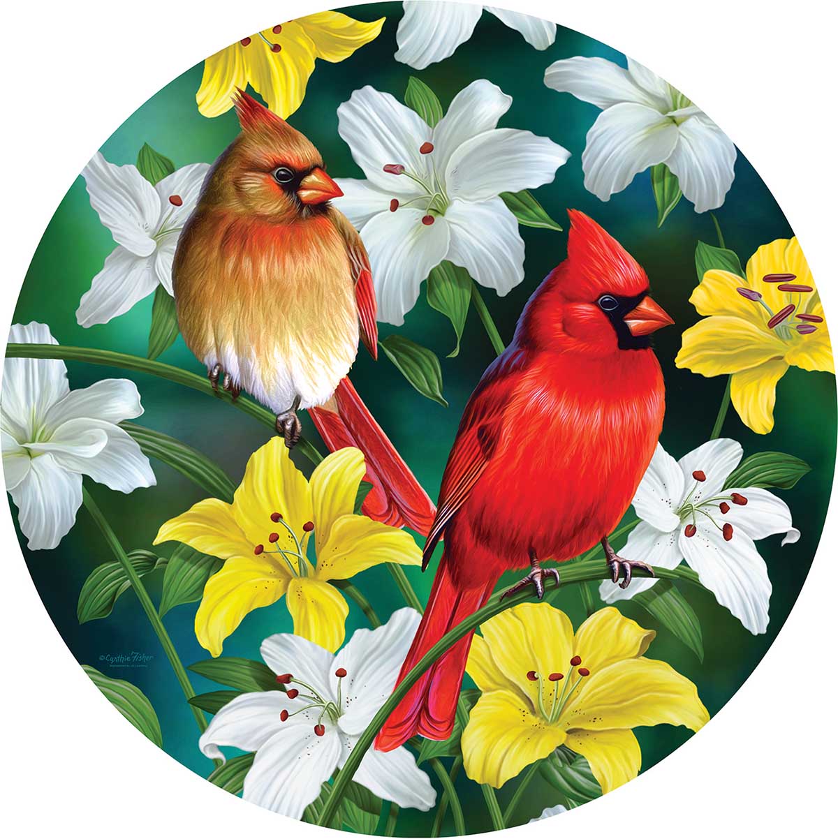 Cardinals in the Round Birds Round Jigsaw Puzzle