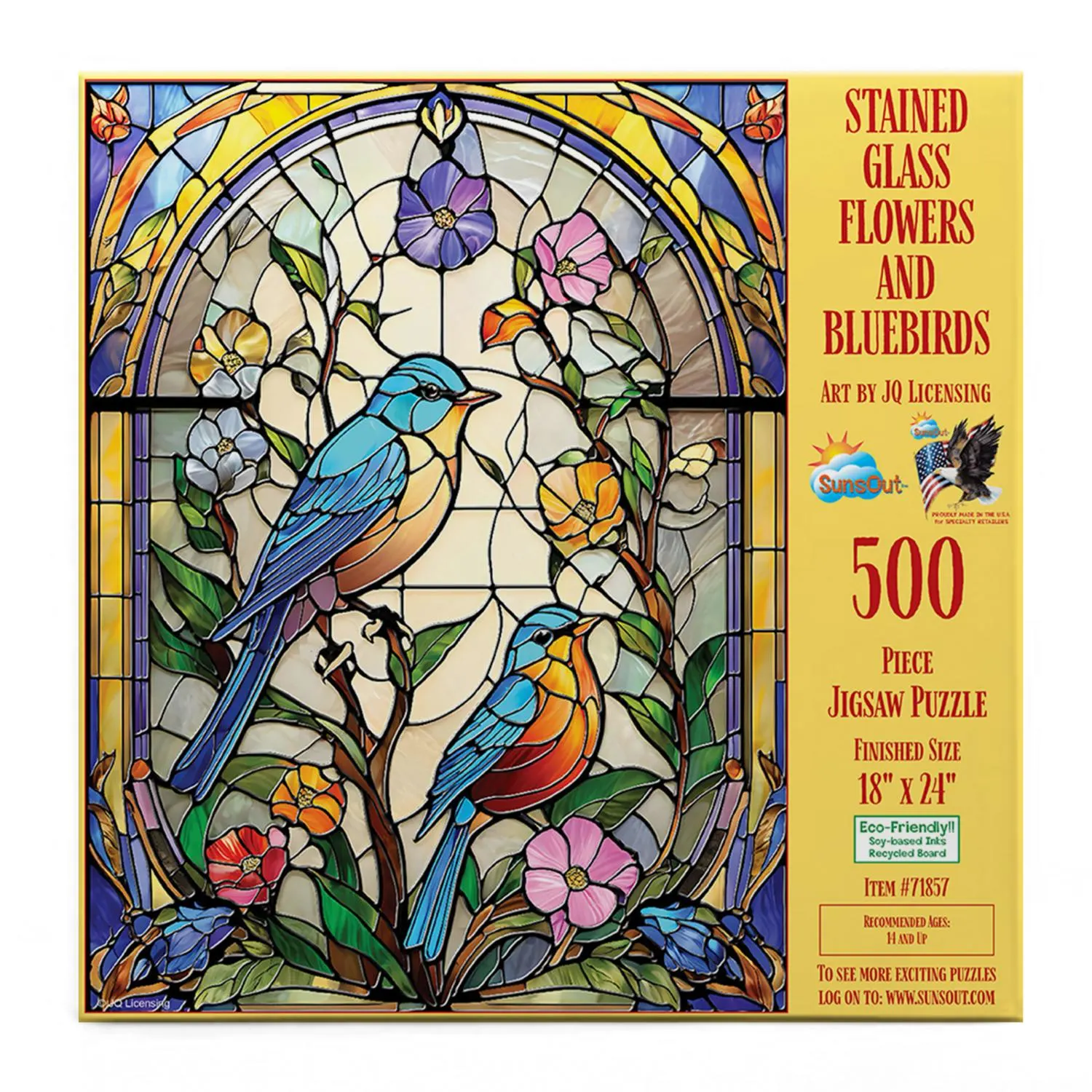 Stained Glass Flowers and Bluebirds Birds