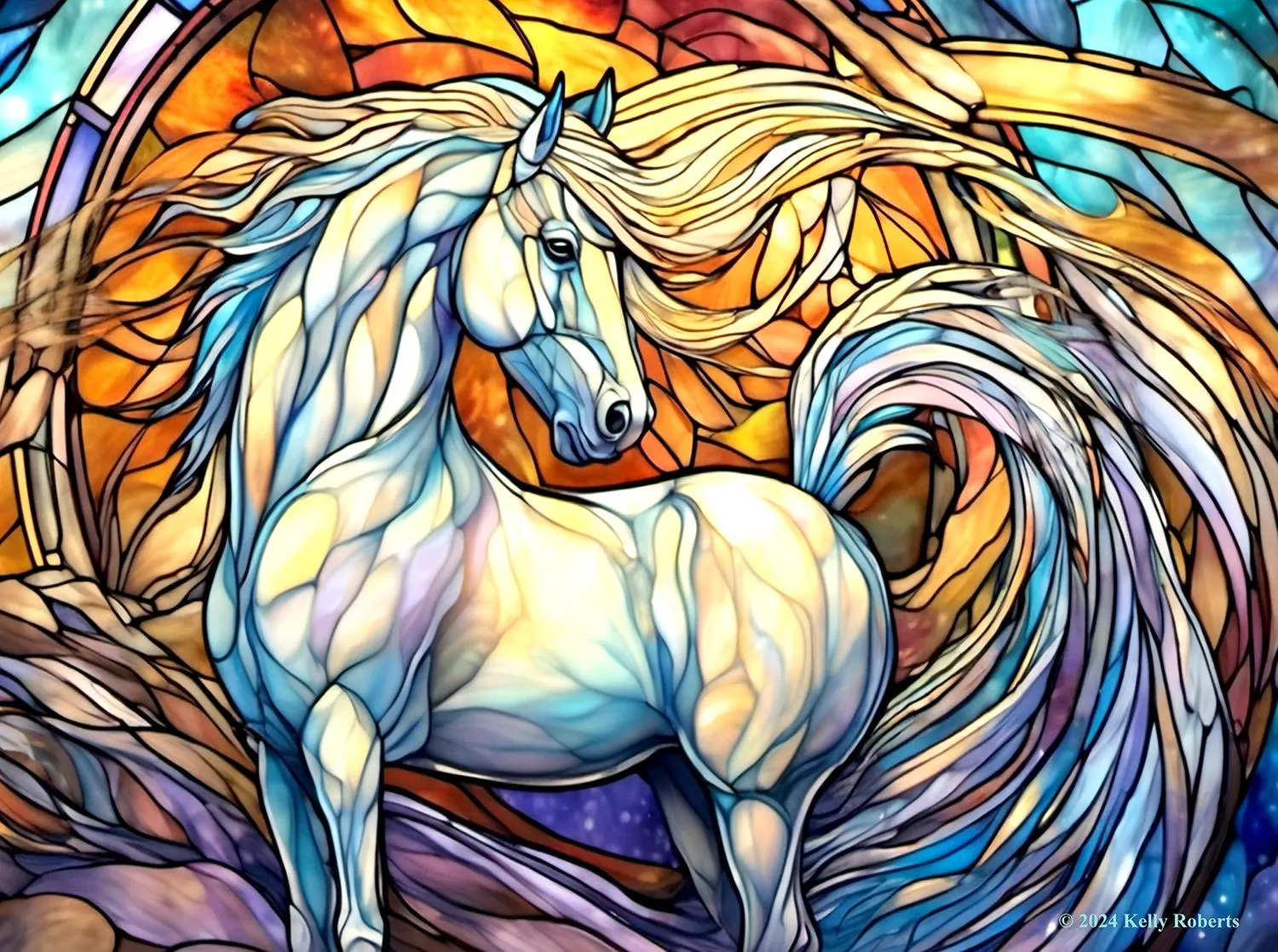 Stained Glass Zoo - White Horse Horse