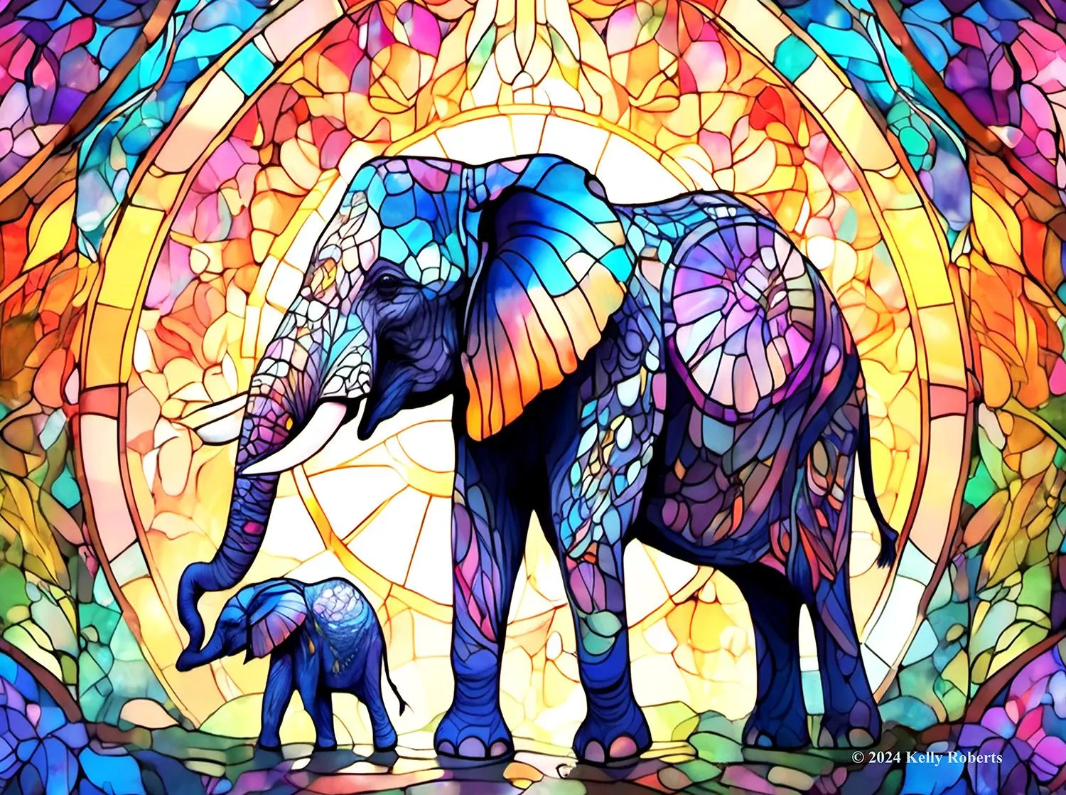 Stained Glass Zoo - Elephants Elephant