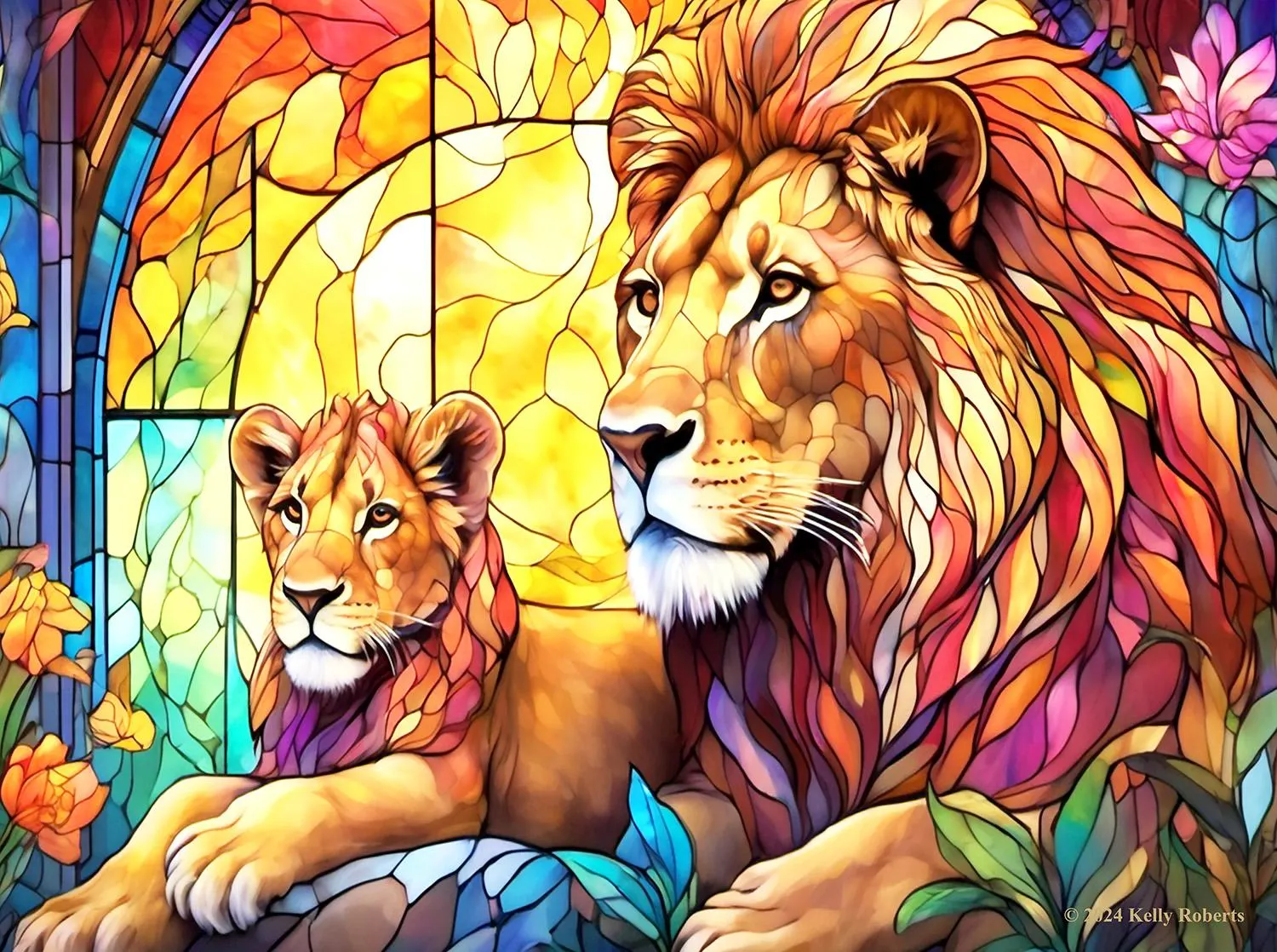 Stained Glass Zoo - Lion Family - Scratch and Dent Big Cats