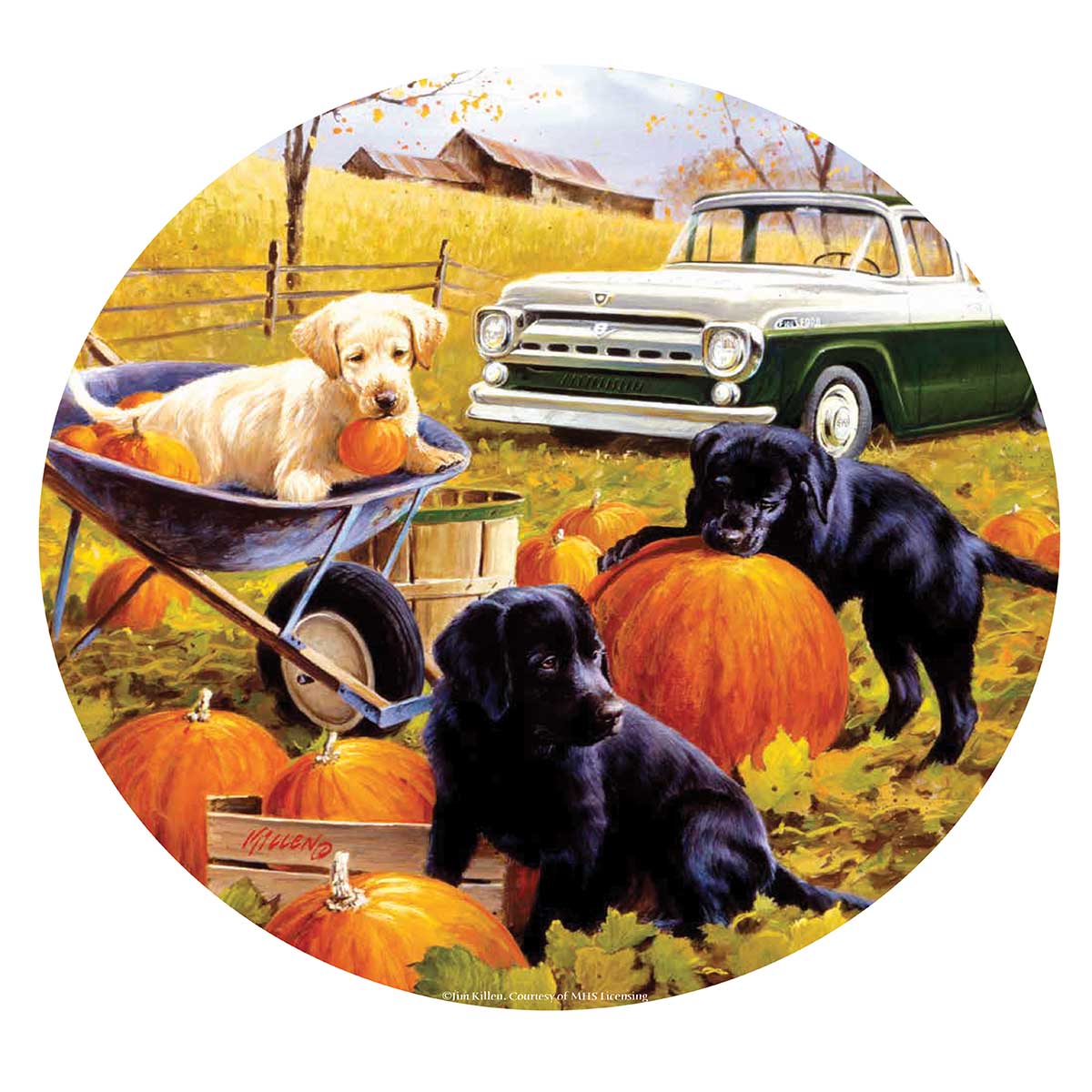 Pumpkin Patch Dogs Round Jigsaw Puzzle