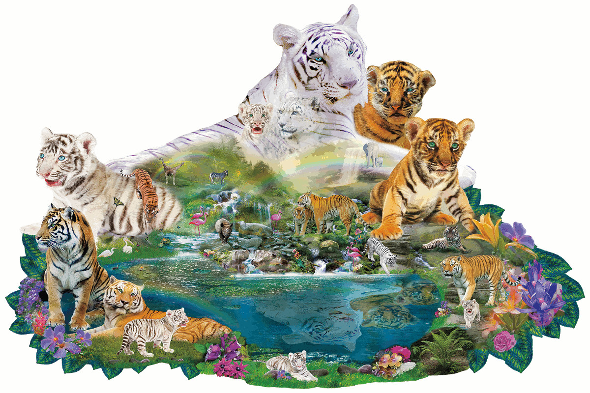 Tigers at the Pool Big Cats Shaped Puzzle