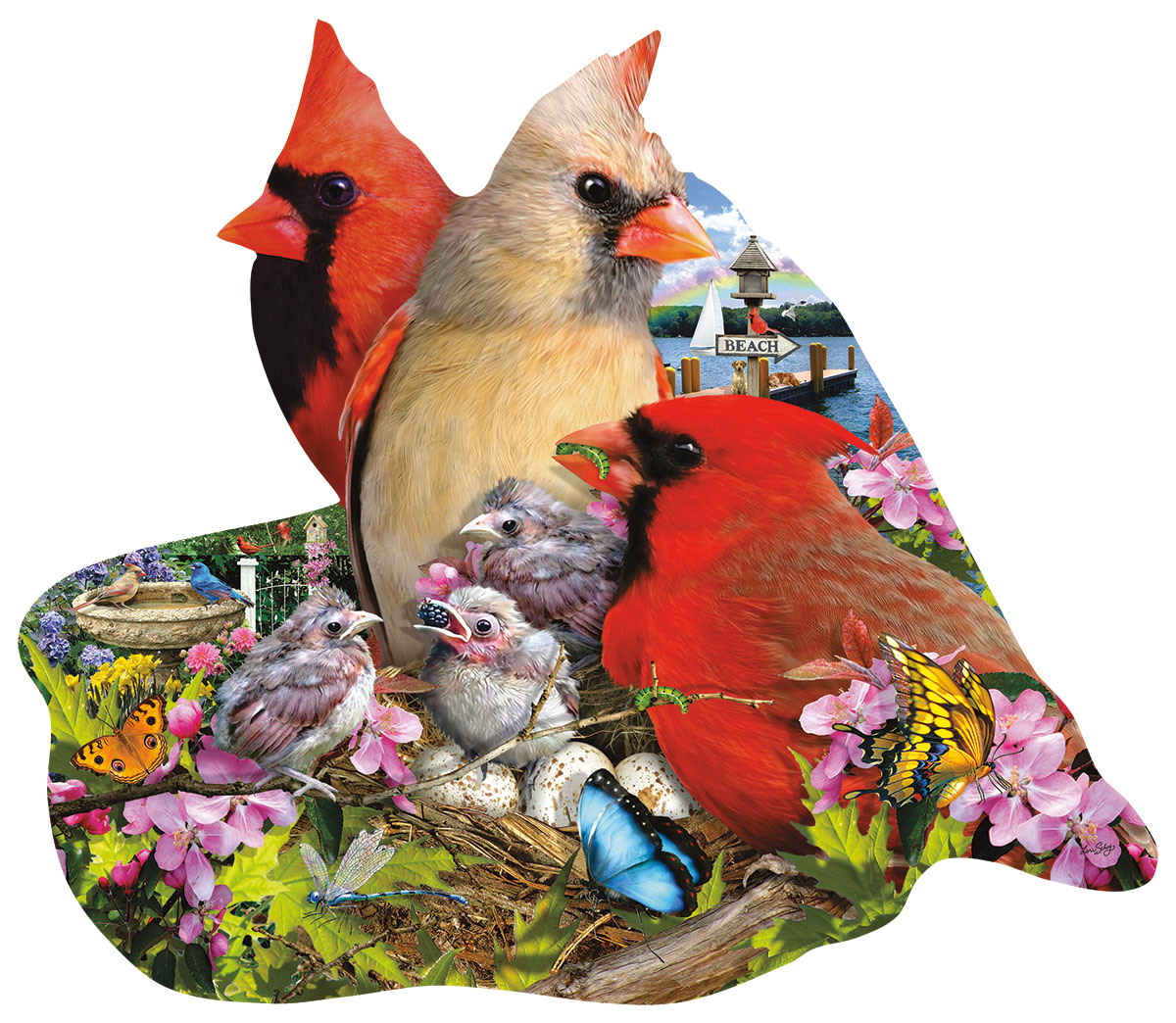 Spring Cardinals Birds Shaped Puzzle
