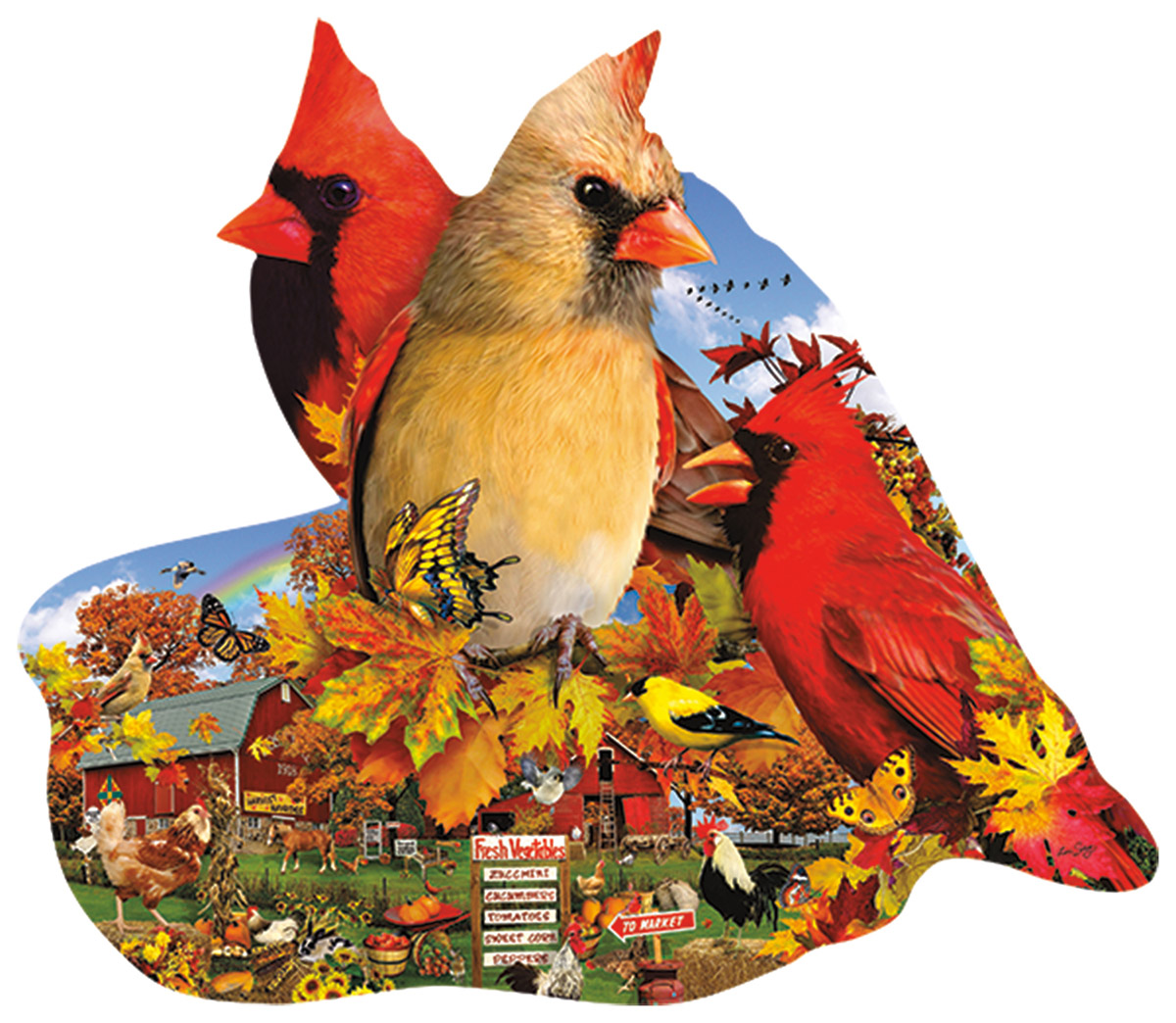 Fall Cardinals Birds Shaped Puzzle