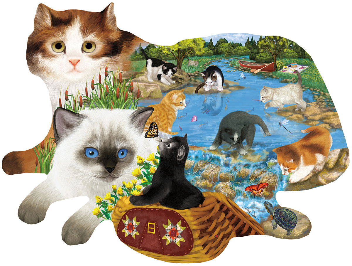 Fishing Kittens Cats Shaped Puzzle