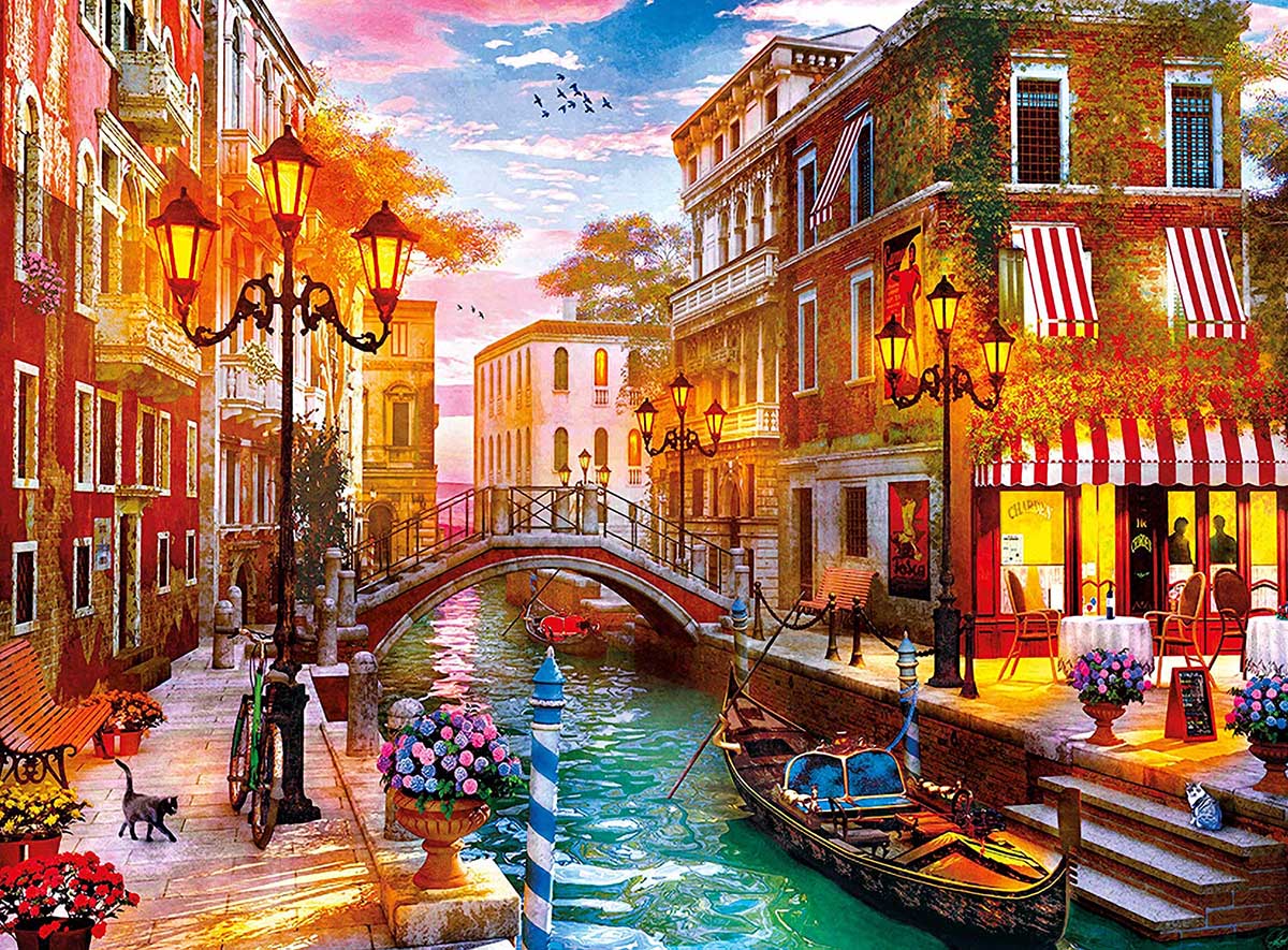 Sunset Over Venice Boat Jigsaw Puzzle