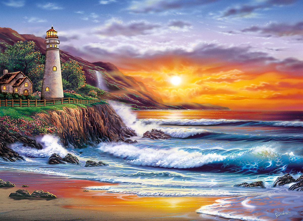 Lighthouse at Sunset Lighthouse Jigsaw Puzzle