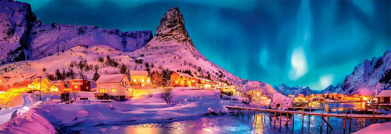 Colorful Night Over Lofoten Islands Landscape