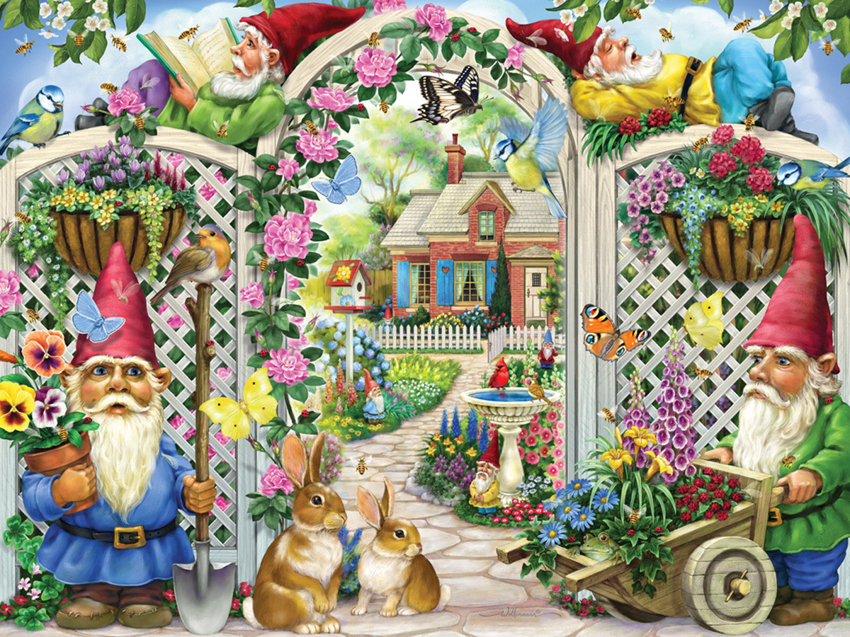 Springing Up Gnomes Flower & Garden Jigsaw Puzzle