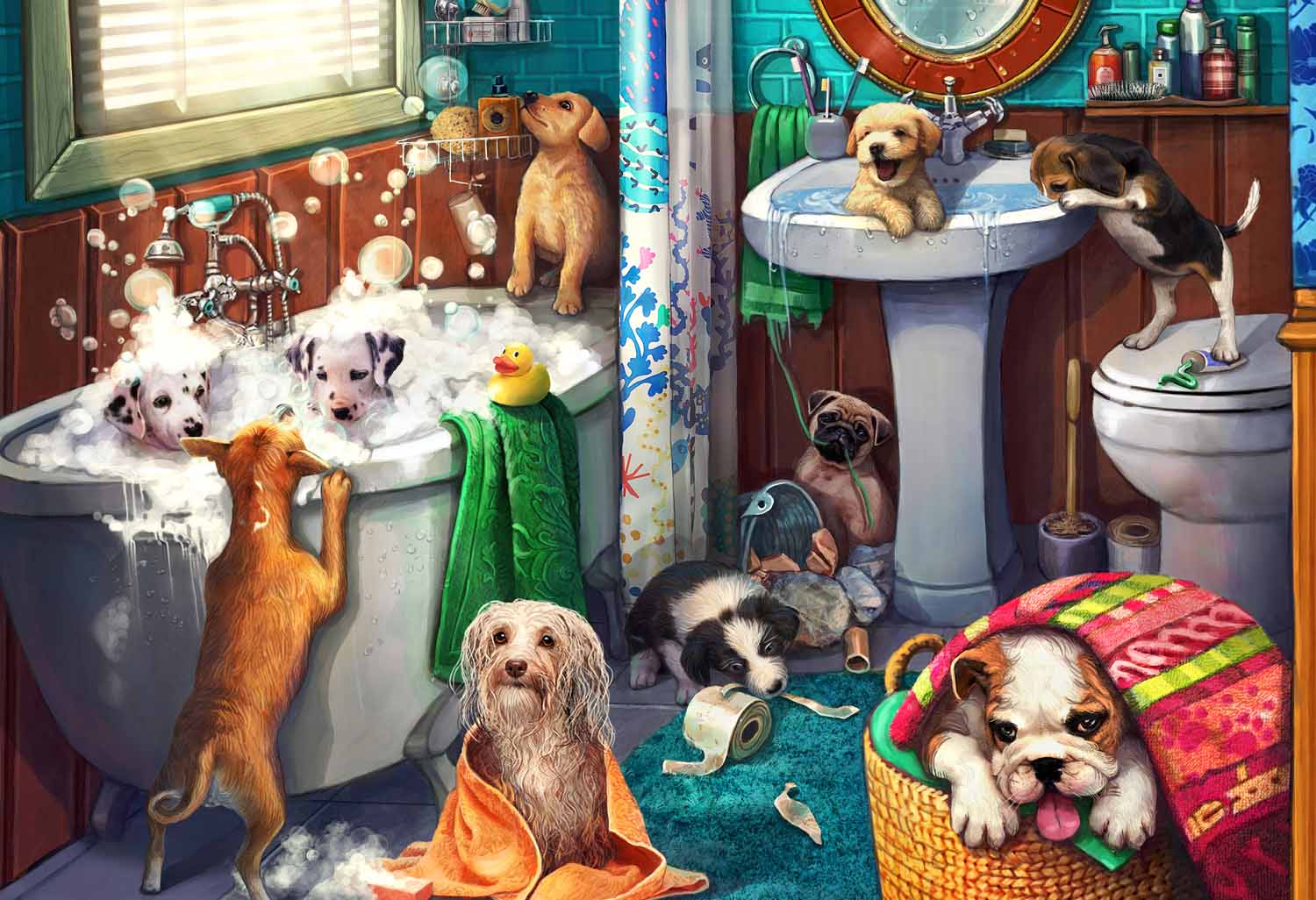 Puppies in the Bath Dogs Jigsaw Puzzle