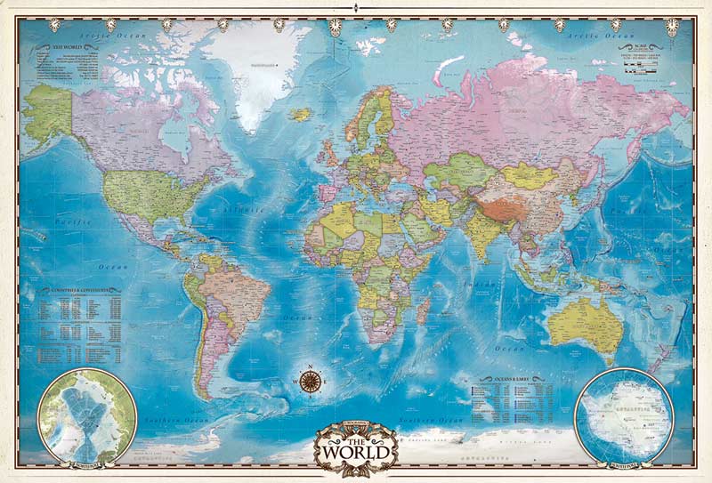 Map of the World with Poles Educational Jigsaw Puzzle