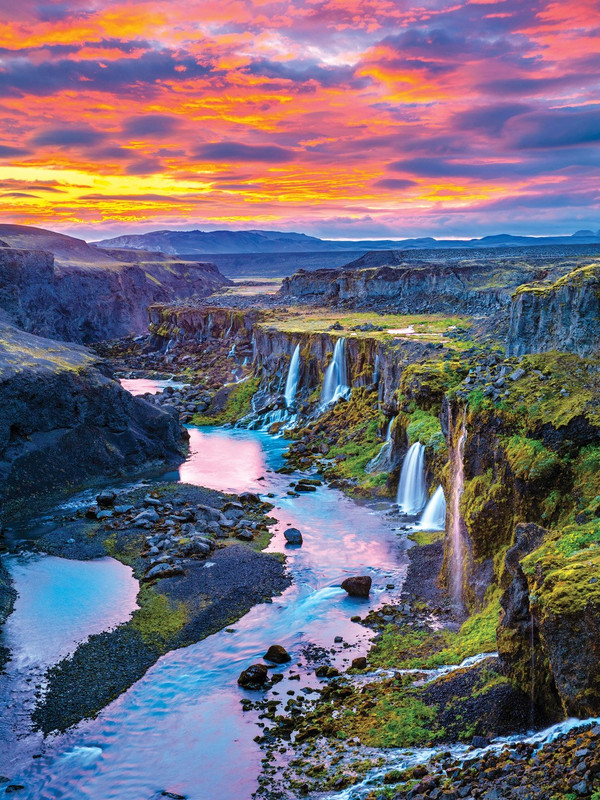 Canyon With Multiple Waterfalls In The Southern Region of Iceland Landscape Jigsaw Puzzle