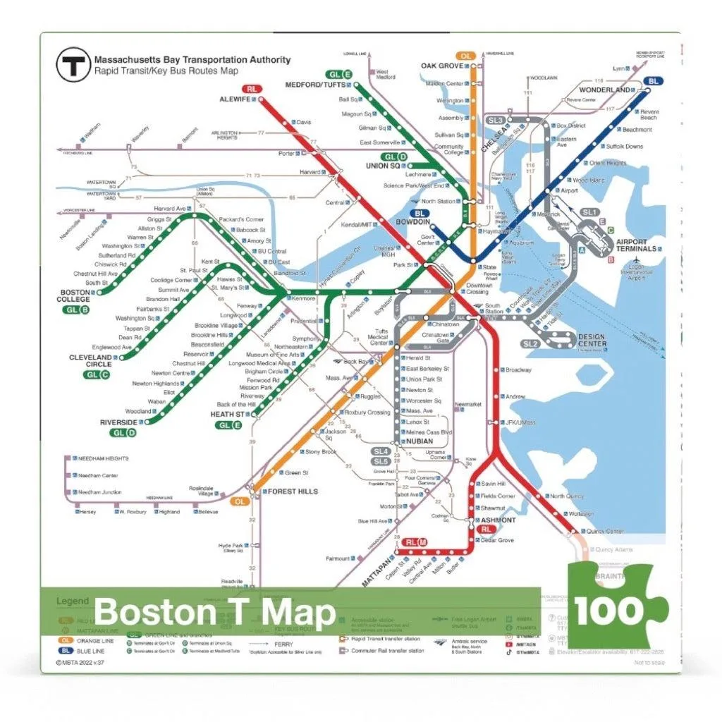 Boston T Map Mini Maps & Geography