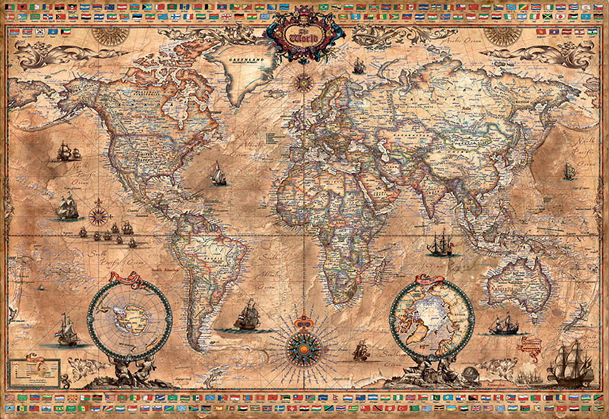 ジグソーパズル アンティークマップ Antique World Map - 1000 Piece Jigsaw Puzzle by Educa | Serious