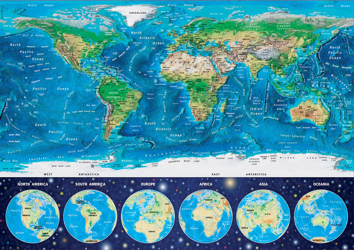 Neon World Map Educational Jigsaw Puzzle