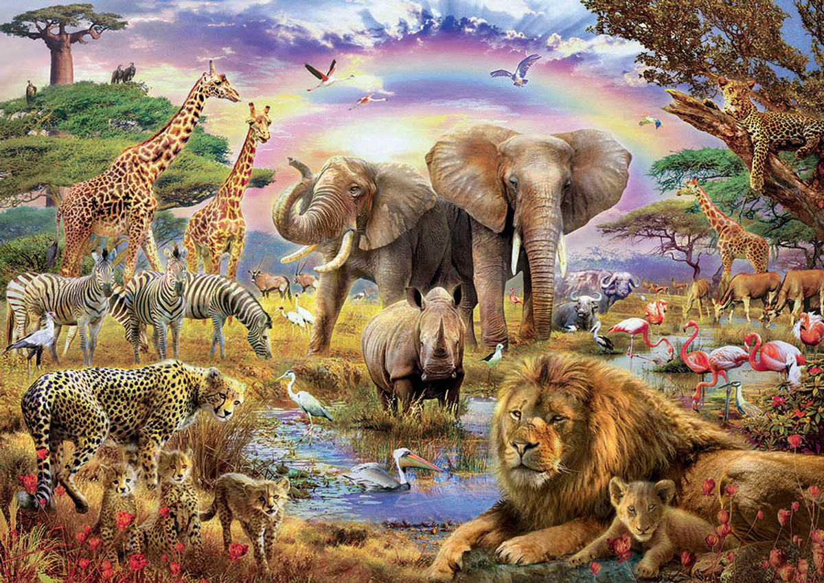 Watering Hole Rainbow Jungle Animals Jigsaw Puzzle