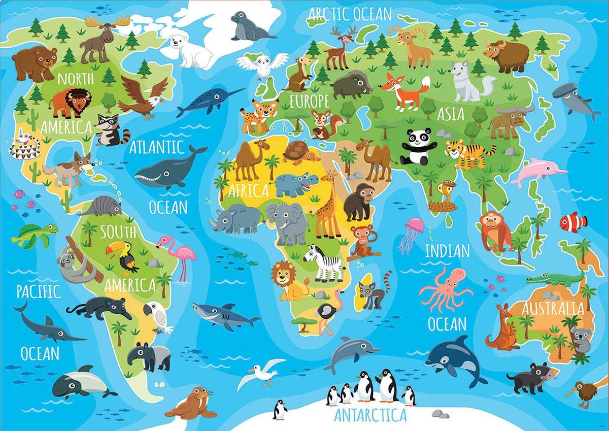 Animals World Map Animals Jigsaw Puzzle