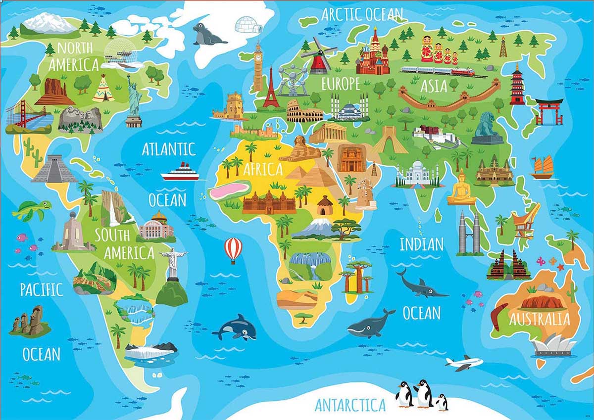 Monuments World Map Educational Jigsaw Puzzle