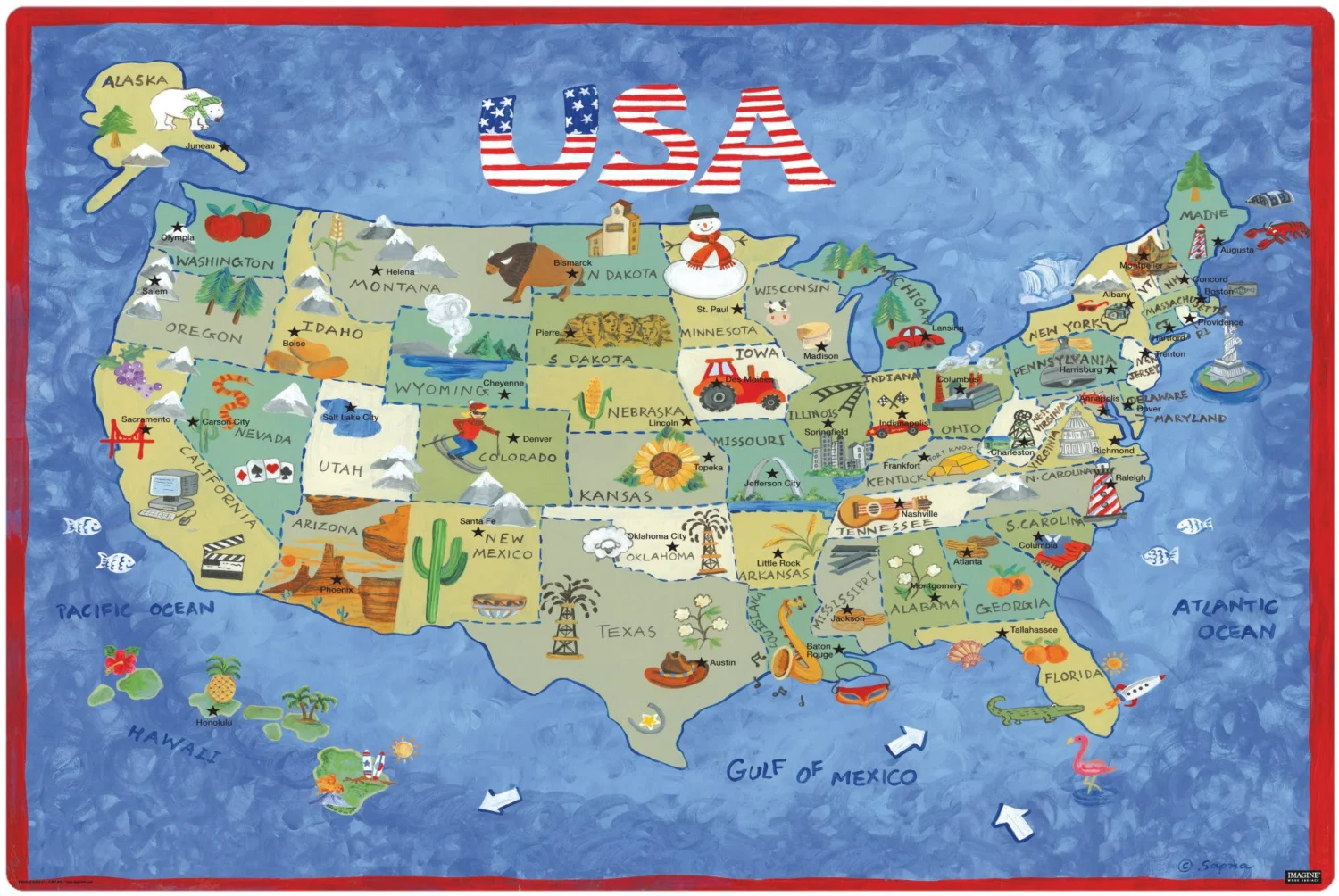 USA Map with Capitals  - Desk Mat