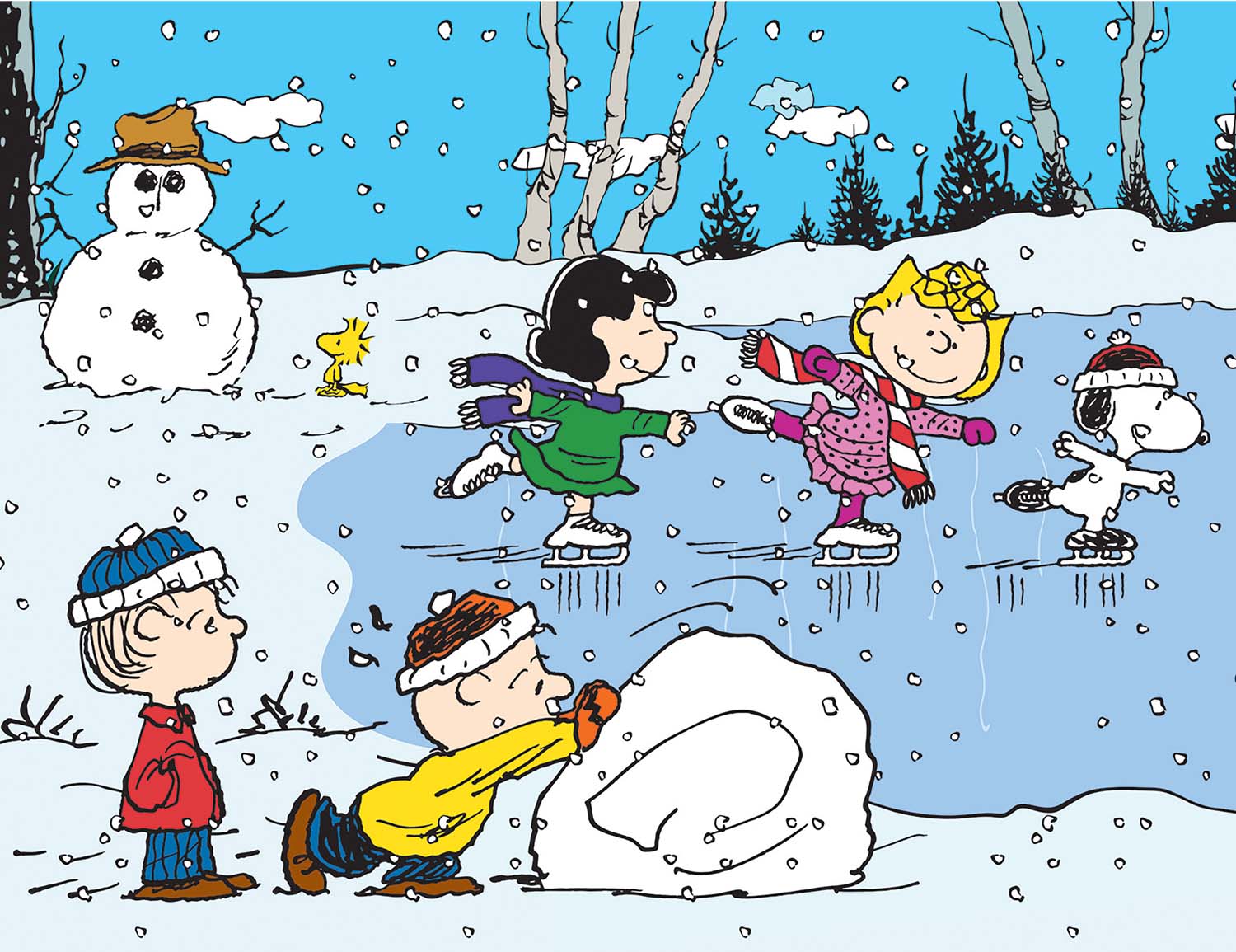 Peanuts - Ice Skating At The Pond Winter Jigsaw Puzzle