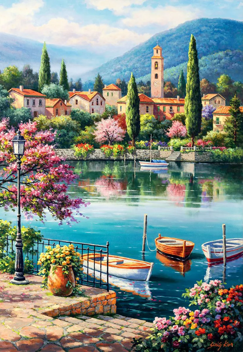 Village Lake Afternoon Europe