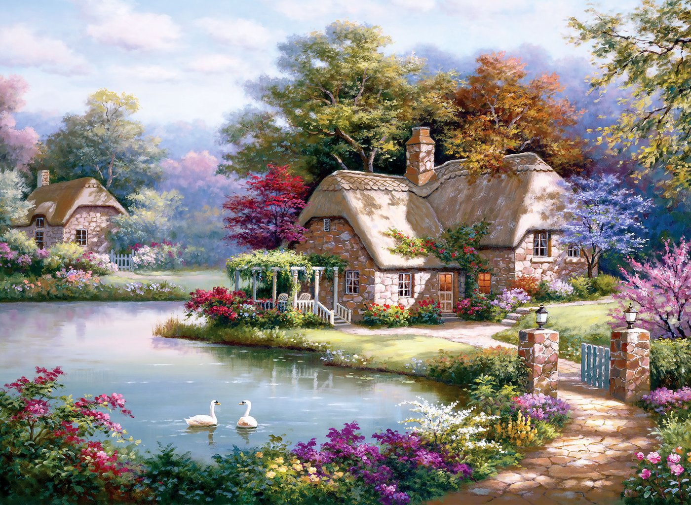 The Swan Cottage Spring Jigsaw Puzzle