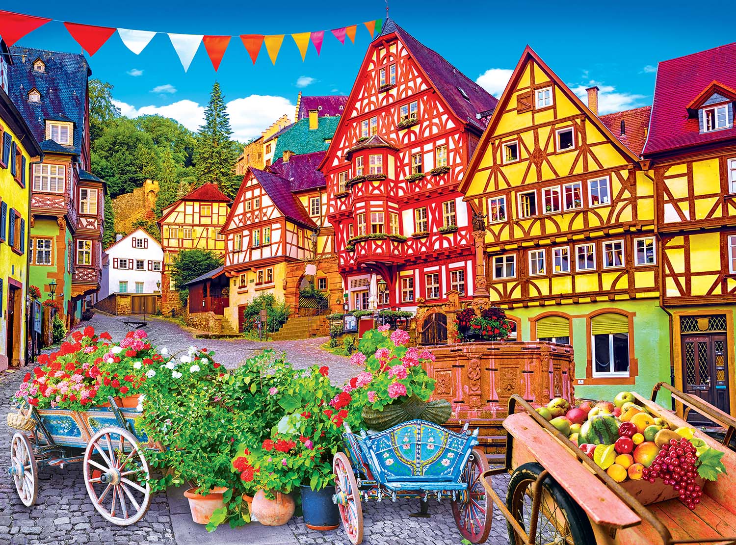 Colorful European Town Flower & Garden Jigsaw Puzzle