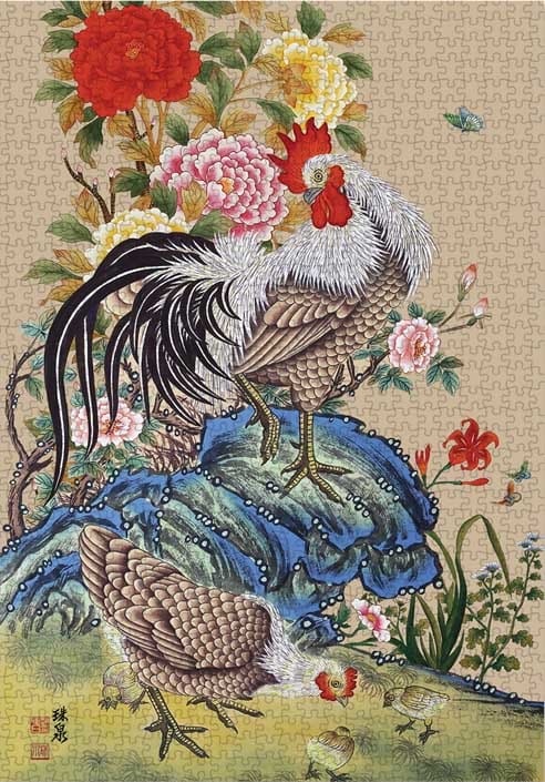 A Peony And Rooster Farm Animal