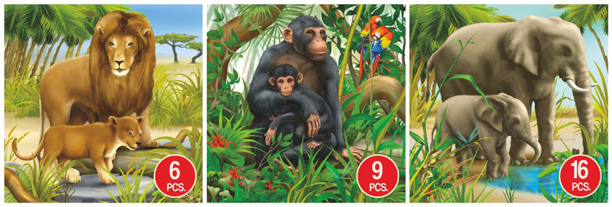 Lion, Monkey, & Elephant Animal 3-Pack Jungle Animals