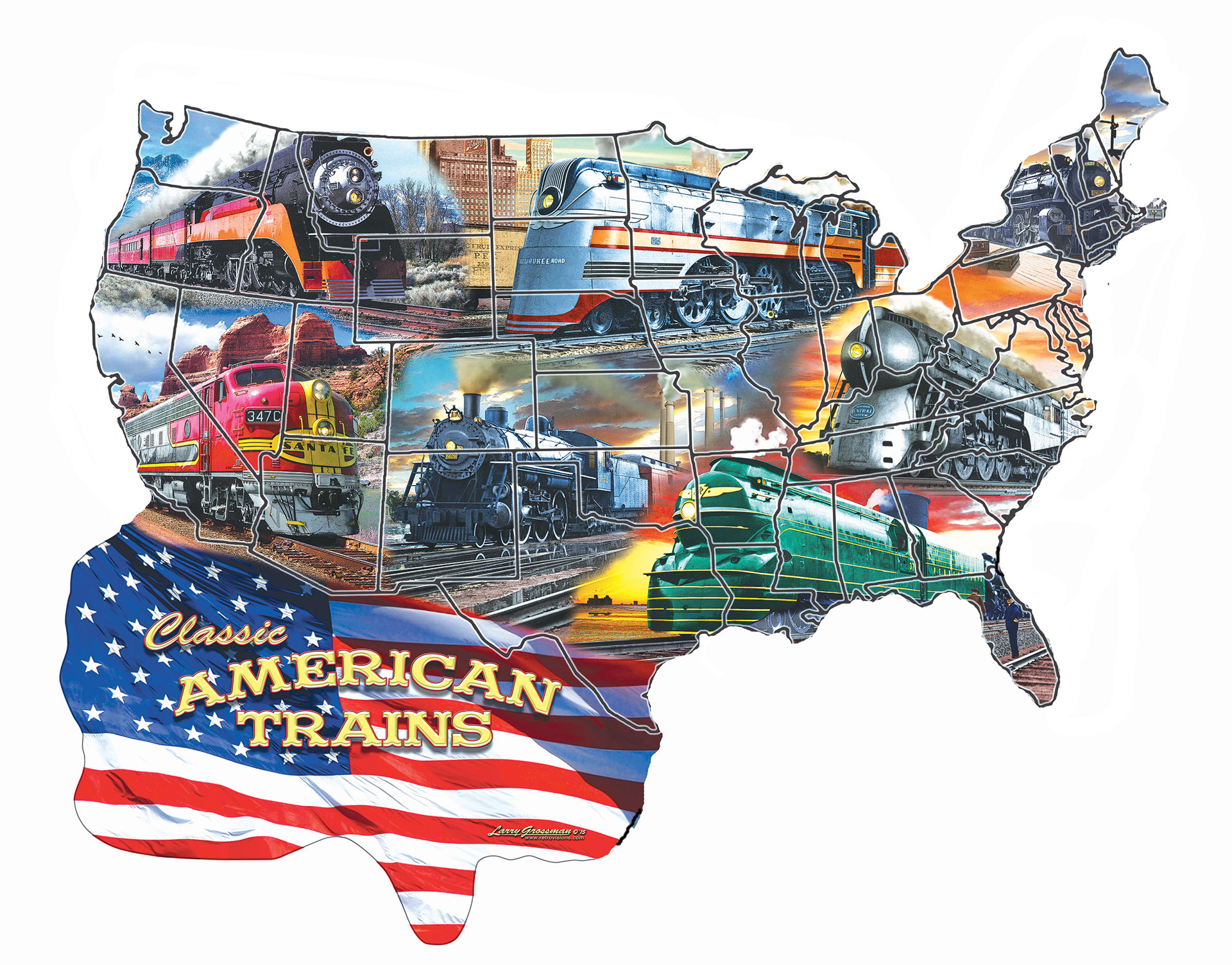 Classic American Trains Train Shaped Puzzle