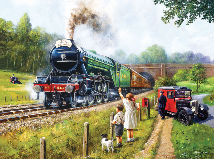 Watching the Trains Countryside Jigsaw Puzzle