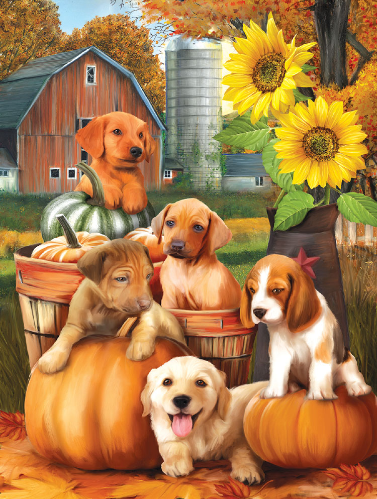 Autumn Puppies Animals Jigsaw Puzzle
