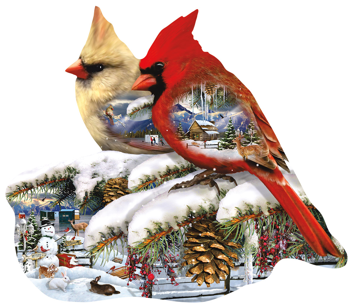 Winter Cardinals Birds Shaped Puzzle