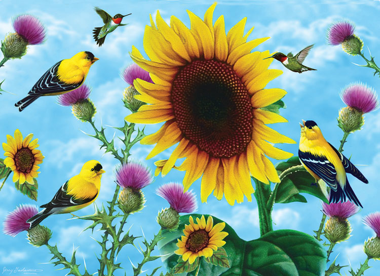 Sunflowers and Songbirds Birds Jigsaw Puzzle