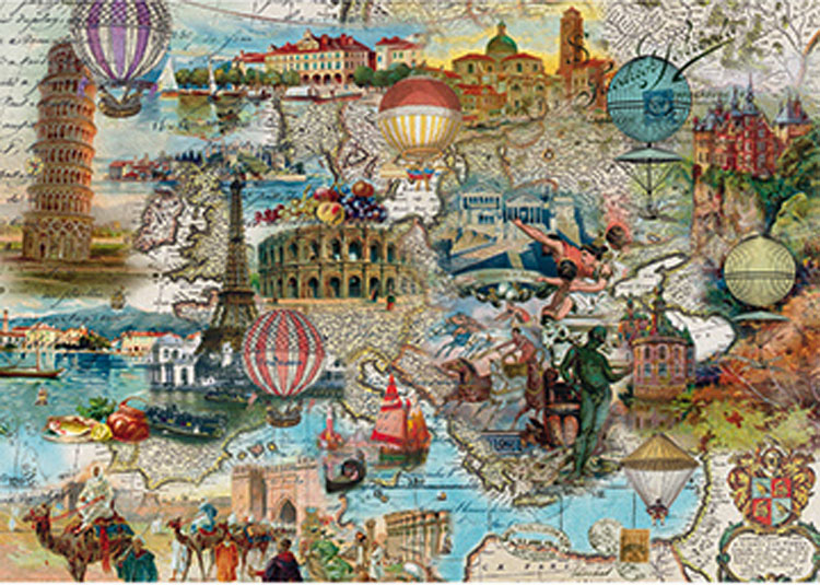 Hot-air Balloon Flight through Europe Landmarks & Monuments Jigsaw Puzzle