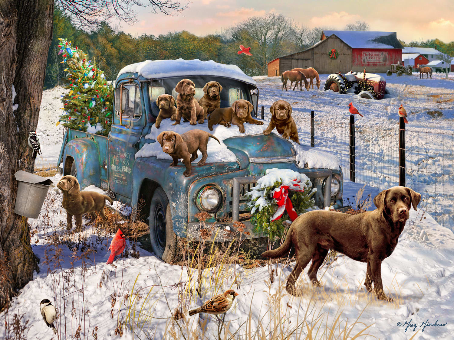 Christmas Puppies Countryside